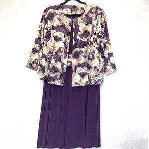 Jessica Howard Purple Floral Jacket Dress Set Womens 22W Maxi Sparkle 3/4 Sleeve